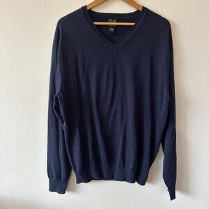 Jos A Bank V-neck Sweater Mens Large Navy Blue Academia Old Money Knit Pullover